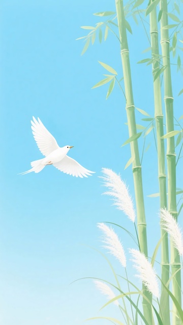飞鸟与翠竹的清新画面452