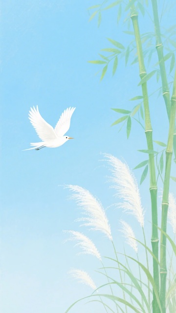 飞鸟伴翠竹的清新画面580