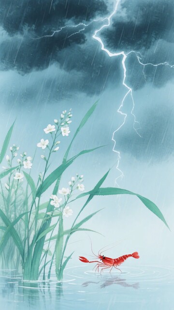 雷雨下水中的红色龙虾328