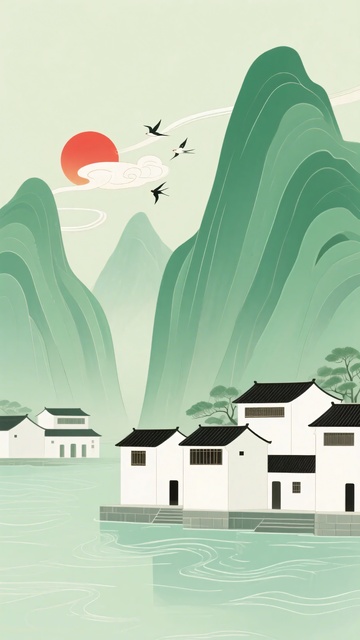 山水间的中式村落风景138