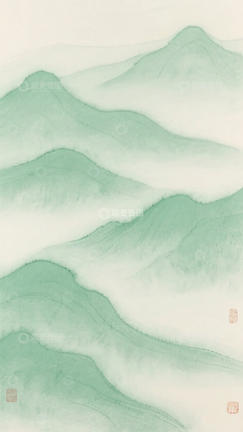 高清大图下载【趣麦麦图】-水墨风格青绿山峦图333