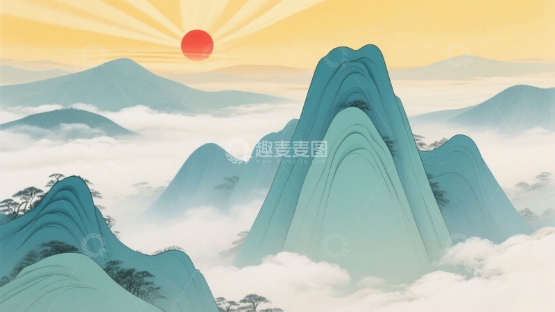 高清大图下载【趣麦麦图】-日出云海中的青绿群山369