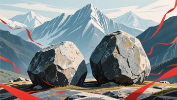 山间巨石与飘带的风景插画177
