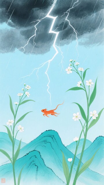 雷电下的山间游鱼插画052