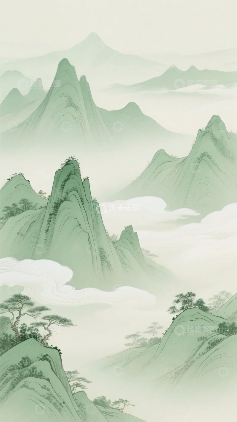 高清大图下载【趣麦麦图】-中式水墨风青绿山水图467