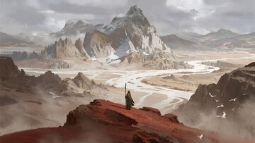 孤身旅人立于荒凉山巅834