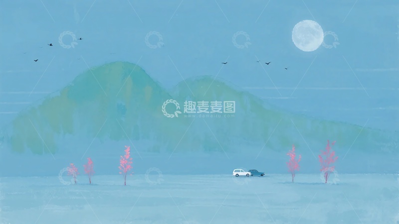 高清大图下载【趣麦麦图】-月夜下的山水与车辆景象475