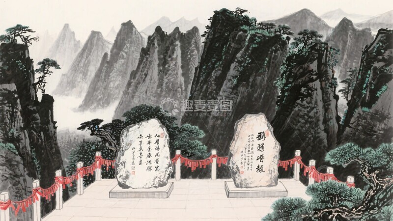 高清大图下载【趣麦麦图】-山水间的石碑景观393