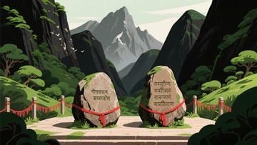 山间双石碑插画场景941