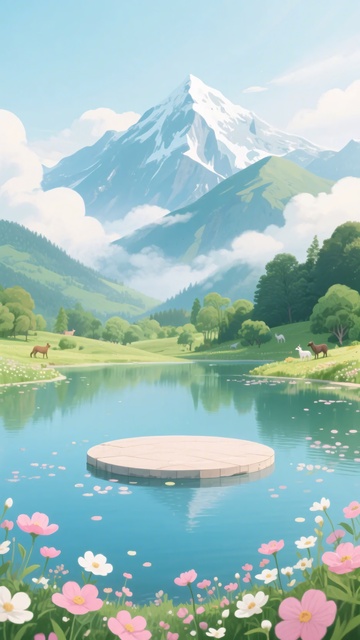 梦幻山间湖泊美景插画745