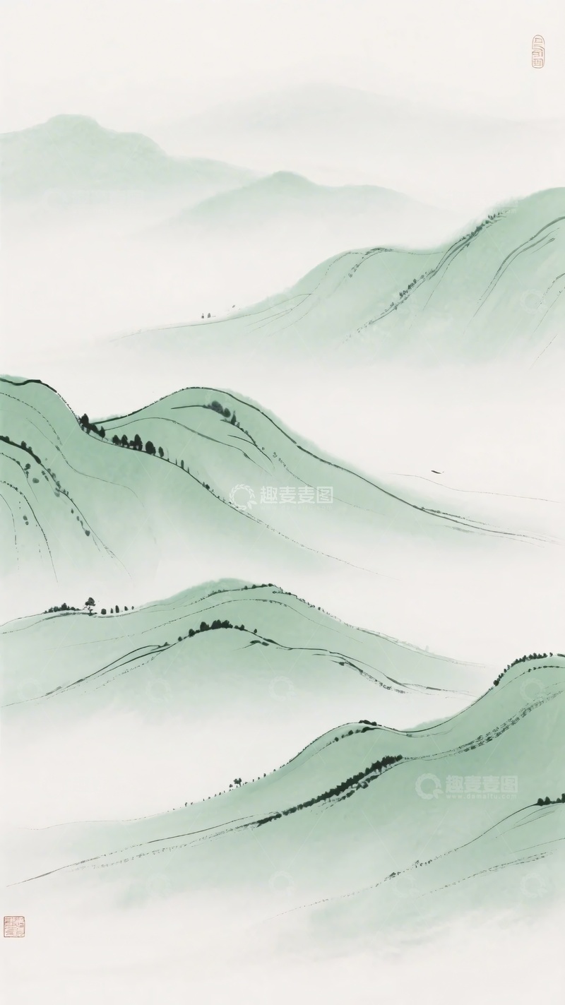 高清大图下载【趣麦麦图】-水墨风格青绿山峦图景261