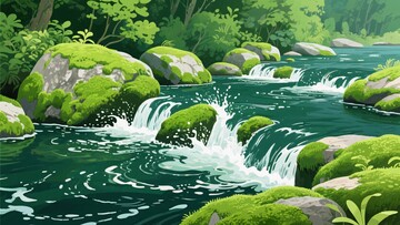 溪边覆满青苔的石头与流水260