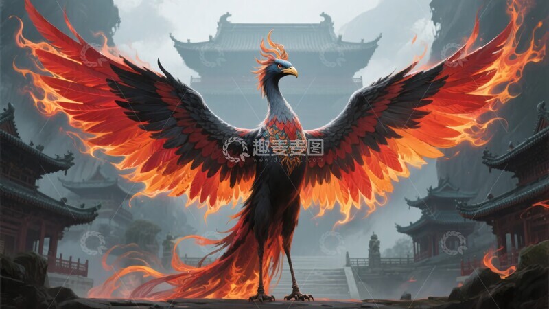 高清大图下载【趣麦麦图】-展翅凤凰于中式古建筑前838