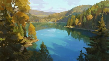 秋日山林湖泊美丽景象476