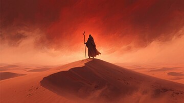 沙漠中持杖站立的神秘人物333