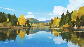 秋日山水湖泊风景图509