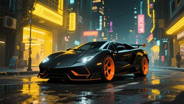 夜晚街头的炫酷黑色跑车798