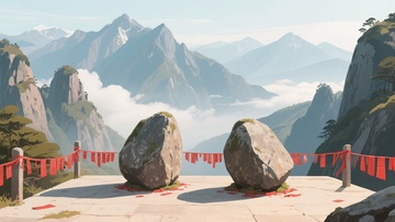 山间巨石景观插画465