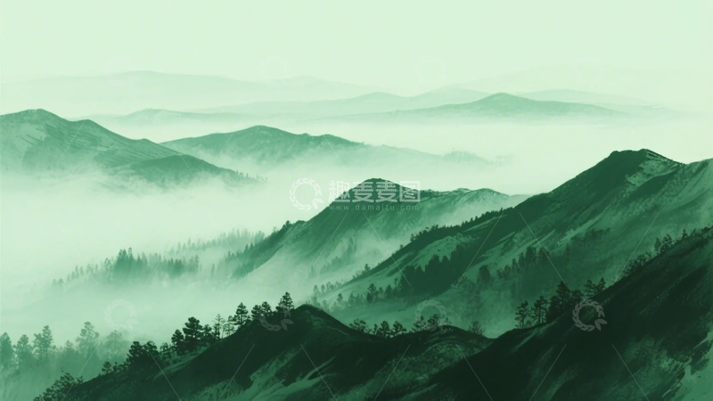 高清大图下载【趣麦麦图】-水墨风格群山云雾景象885