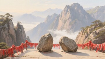 山间巨石与祈福红绸景观324