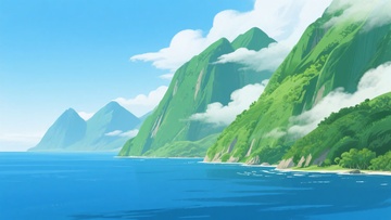 海边青山插画风景图468