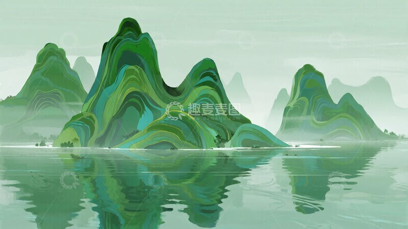 高清大图下载【趣麦麦图】-水墨风山水插画125