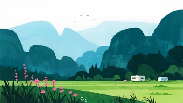 山间草地与房车的自然美景384