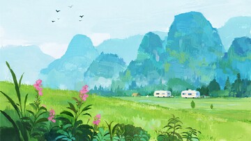 山野间的房车风景插画337