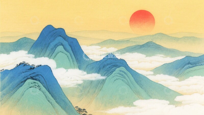高清大图下载【趣麦麦图】-日出云海中的青绿山脉939