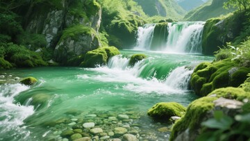 山间翠绿瀑布溪流美景329