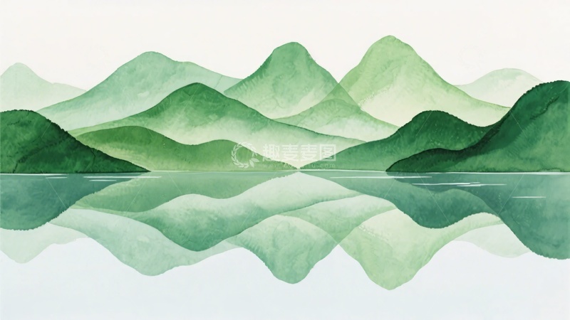 高清大图下载【趣麦麦图】水墨风格山水倒影插画841