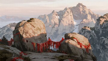 山峰间系满红绸的巨石景观925