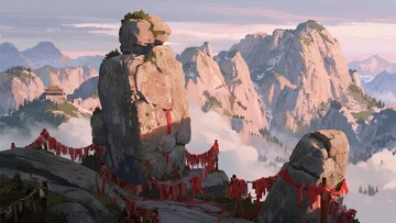 山间奇峰挂红绸壮丽景色352