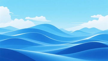 蓝色波浪山川插画背景905