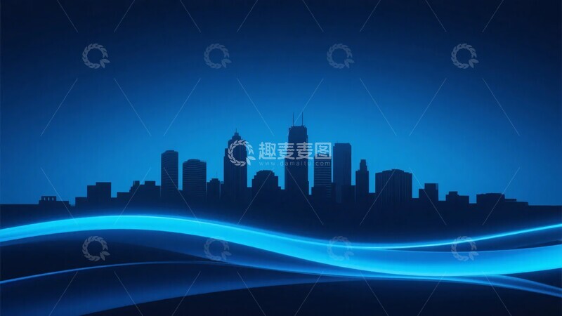 高清大图下载【趣麦麦图】-蓝色城市剪影背景图051