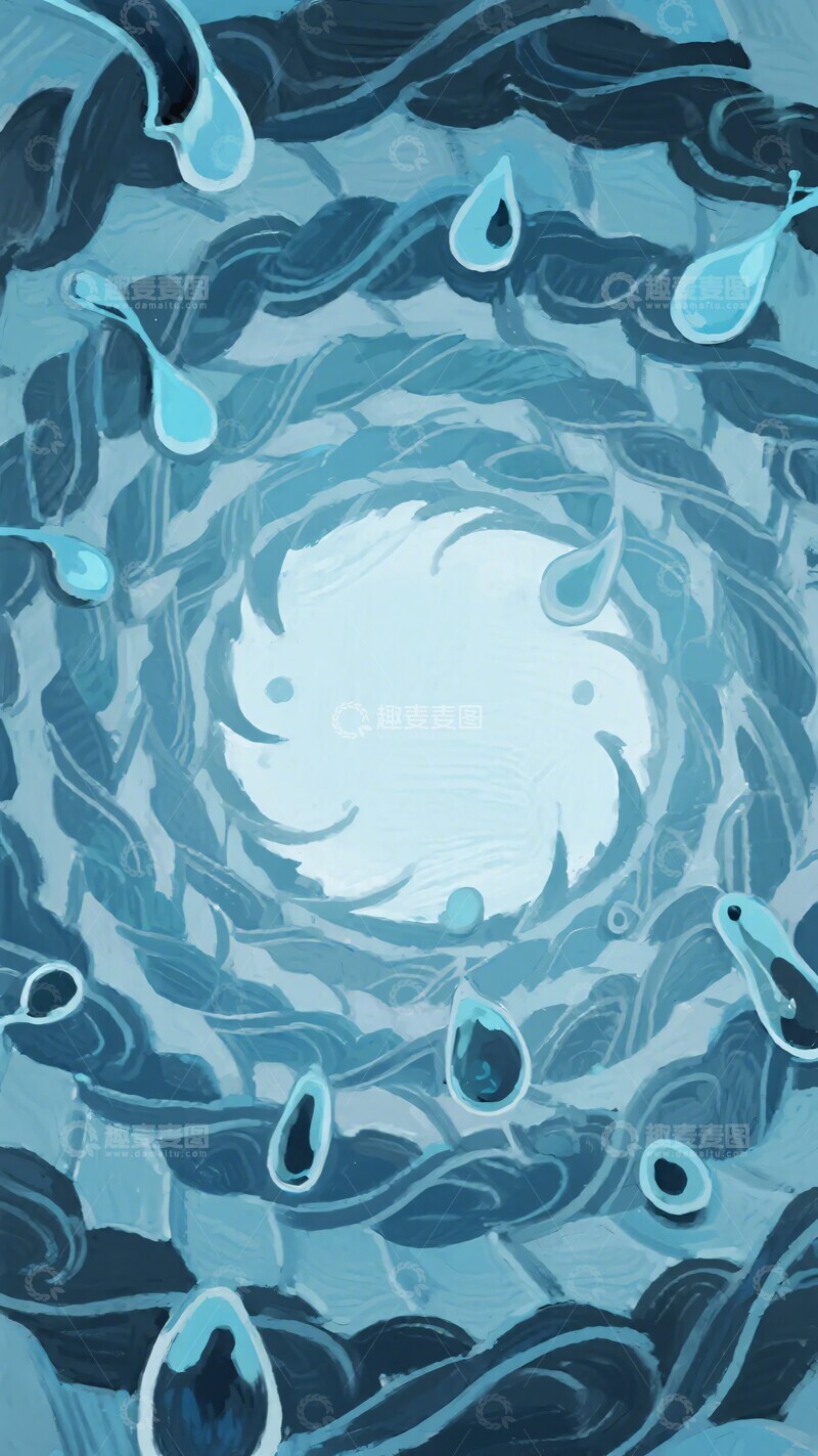 高清大图下载【趣麦麦图】蓝色水滴旋涡插画036