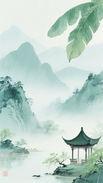 中式山水亭阁插画662