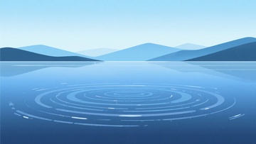 蓝色山水湖面波纹插画976