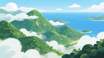 青山碧海插画风景231
