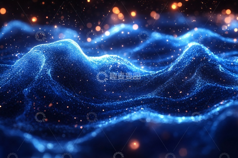 高清大图下载【趣麦麦图】-蓝色动感粒子波浪背景005