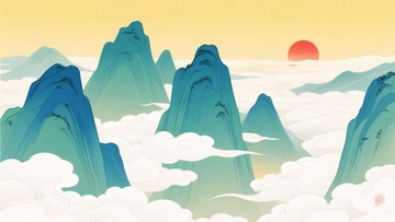 山间云海落日插画265