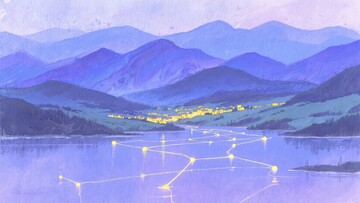 梦幻山水间的星芒夜景插画019
