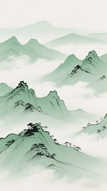 水墨风格连绵群山插画348