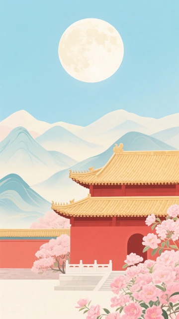 古风月下宫殿与繁花景象789