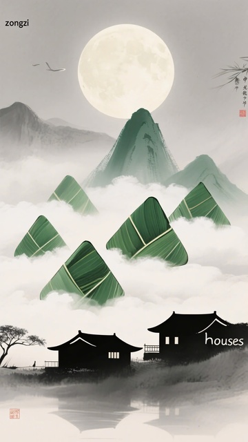水墨风端午山水插画639