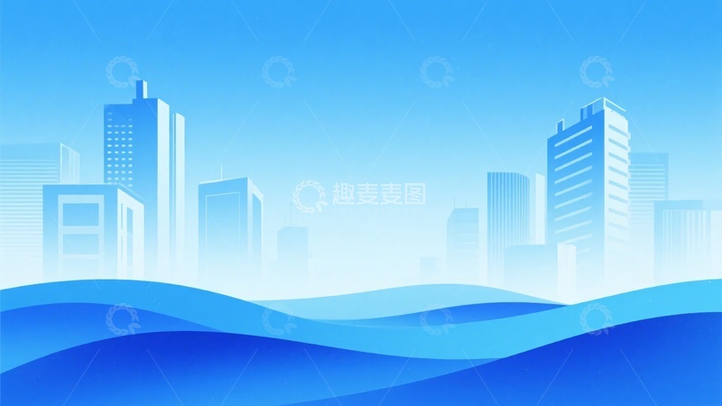 高清大图下载【趣麦麦图】蓝色城市与波浪背景插画227