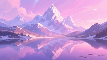 梦幻唯美的雪山湖泊风景005
