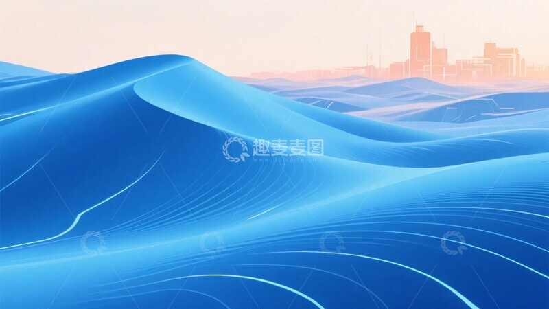 高清大图下载【趣麦麦图】-蓝色动感波浪城市背景图654