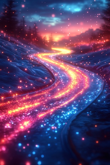 梦幻发光蜿蜒道路夜景621