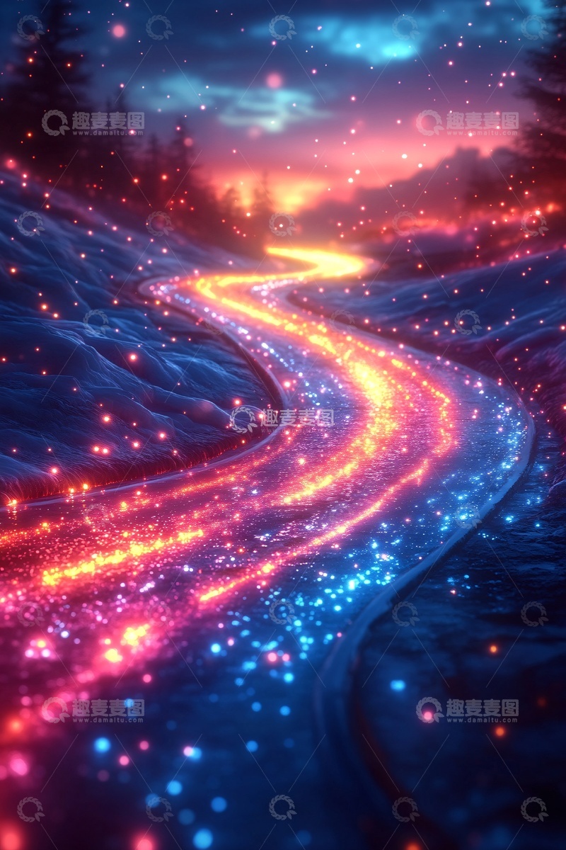 高清大图下载【趣麦麦图】-梦幻发光蜿蜒道路夜景621